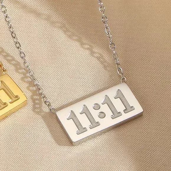 Silver 1111 Angel Number Pendant Necklace Stainless Steel - Picture 9 of 12